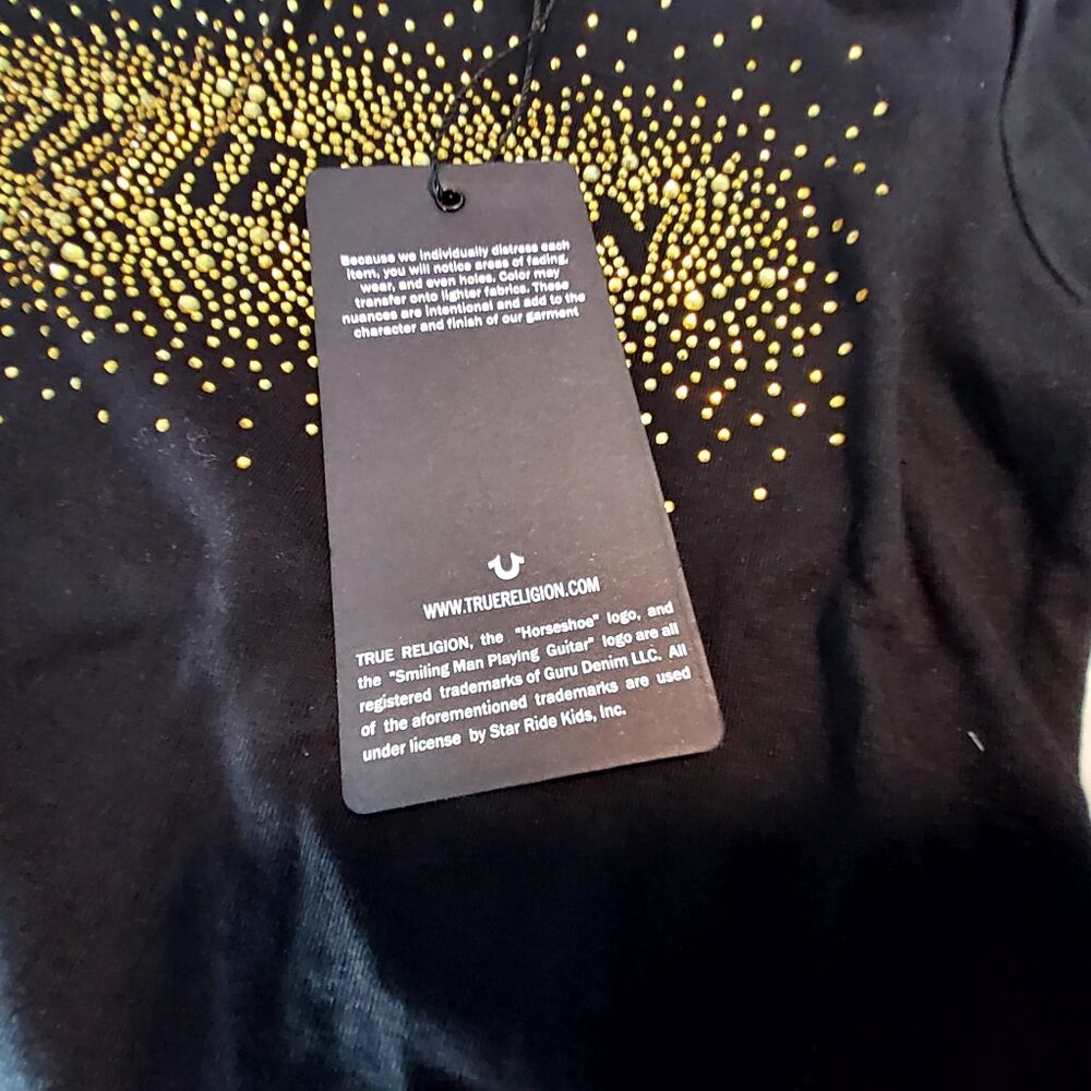 True Religion Long Sleeve Black Gold Studded Tee Size L (6X)  Girls 100% Cotton - Picture 8 of 11